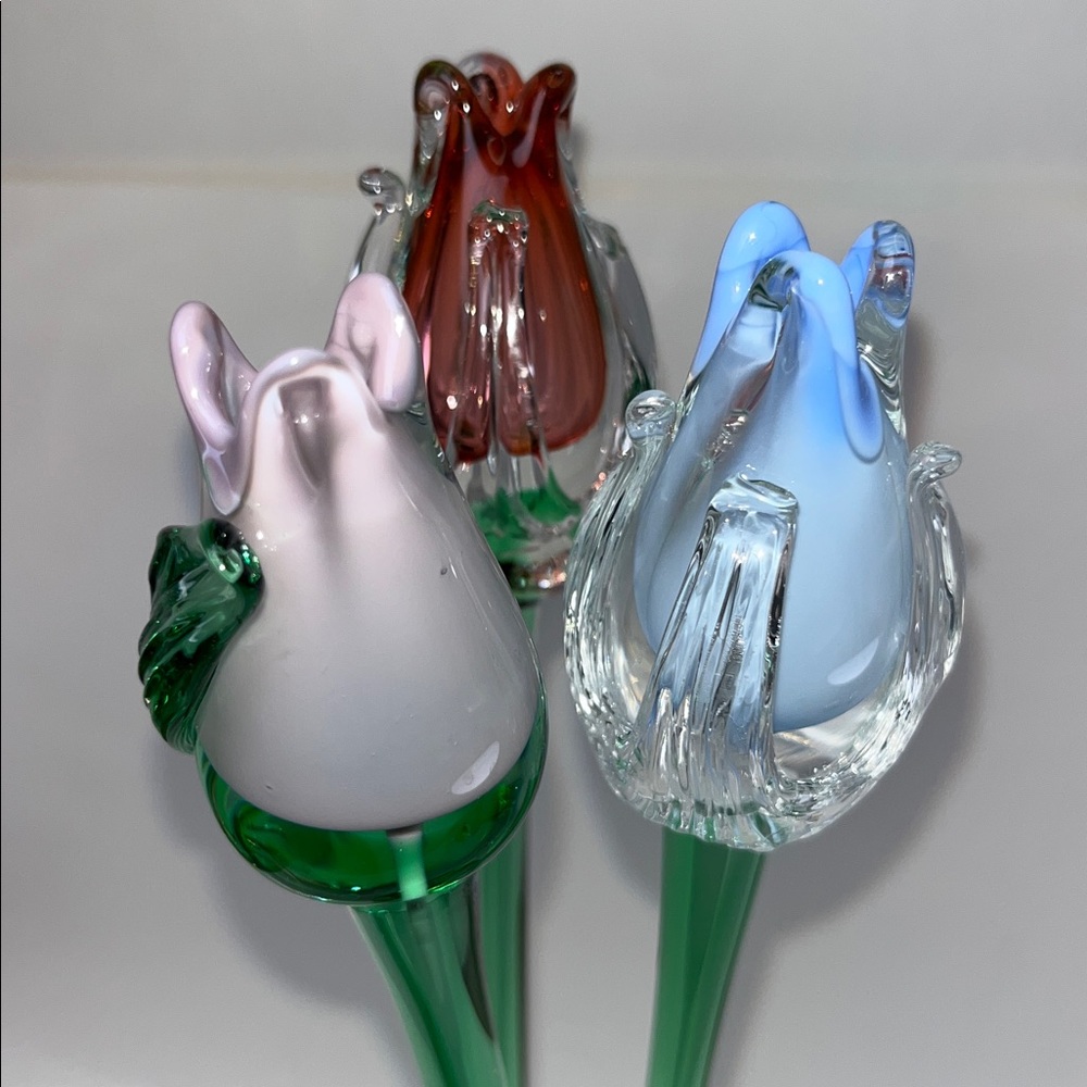 Mikasa Art Glass Hand Blown Murano Style ~ in Reddish/Blue/Lavender Tulip 🌷(3) - Picture 12 of 16